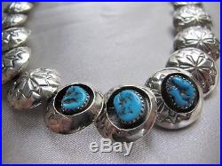 Native American Navajo Sterling Silver Pearls Kingman Mine Turquoise Necklace