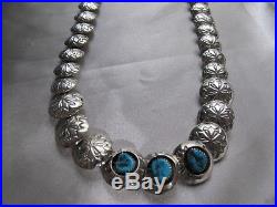 Native American Navajo Sterling Silver Pearls Kingman Mine Turquoise Necklace