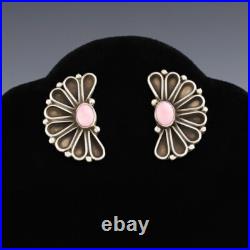 Native American Navajo Sterling Silver & Pink Conch Earrings By Geraldine James