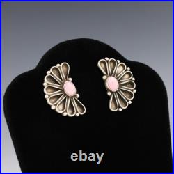Native American Navajo Sterling Silver & Pink Conch Earrings By Geraldine James