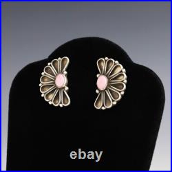 Native American Navajo Sterling Silver & Pink Conch Earrings By Geraldine James