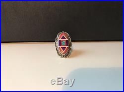 Native American Navajo Sterling Silver Ring with Turquoise & Multi-inlay colors