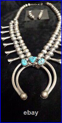 Native American Navajo Sterling Silver Sleeping Beauty Turquoise Squash Blossom