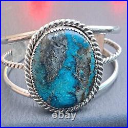 Native American Navajo Sterling Silver Turquoise Cuff Bracelet Sz 7