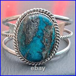 Native American Navajo Sterling Silver Turquoise Cuff Bracelet Sz 7