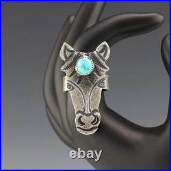 Native American Navajo Sterling Silver & Turquoise Horse Ring By Kindale Billah
