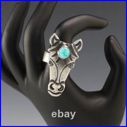 Native American Navajo Sterling Silver & Turquoise Horse Ring By Kindale Billah