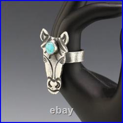 Native American Navajo Sterling Silver & Turquoise Horse Ring By Kindale Billah