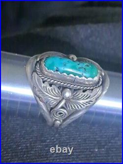 Native American Navajo Sterling Silver Turquoise Mens Ring Sz 11 Signed