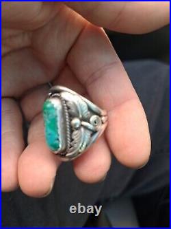 Native American Navajo Sterling Silver Turquoise Mens Ring Sz 11 Signed