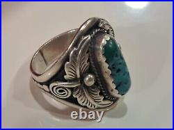 Native American Navajo Sterling Silver Turquoise Mens Ring Sz 11 Signed