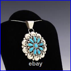 Native American Navajo Sterling Silver & Turquoise Pendant By Eunice Wilson