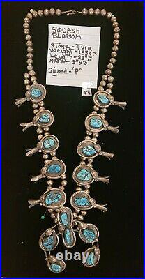Native American Navajo Sterling Silver Turquoise Squash Blossom Lot Of 3