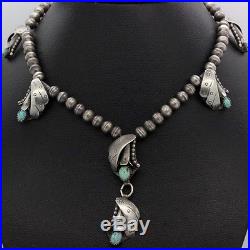 Native American Navajo Sterling Silver Turquoise Squash Blossom Necklace HSL NR