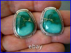 Native American Navajo Teal Green Turquoise Sterling Silver Post Earrings