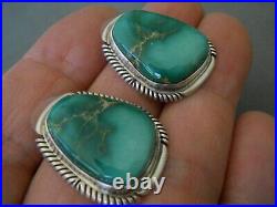 Native American Navajo Teal Green Turquoise Sterling Silver Post Earrings