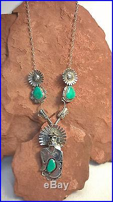 Native American-Navajo-Turq. Sterling Silver-Kachina Necklace by Nelson Morgan