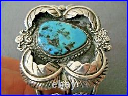 Native American Navajo Turquoise Framed by 4 Leaves Sterling Silver Bracelet