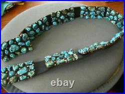Native American Navajo Turquoise Nugget Cluster Sterling Silver Concho Belt