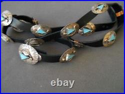 Native American Navajo Turquoise Sterling Silver Etched 18-Concho Hatband