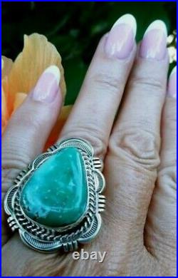 Native American Navajo Turquoise & Sterling Silver Handmade Size 7 Signed Ring