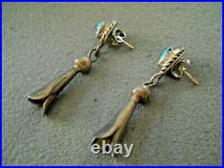 Native American Navajo Turquoise Sterling Silver Squash Blossom Post Earrings