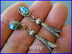 Native American Navajo Turquoise Sterling Silver Squash Blossom Post Earrings