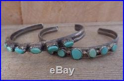 Native American Old Pawn Sterling Silver Green Turquoise Cuff Bracelet Set 6.5
