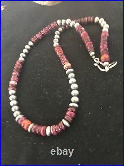 Native American Purple Spiny Oyster Turquoise Sterling Silver Necklace 20