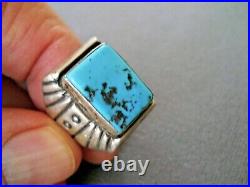 Native American Rectangular Sleeping Beauty Turquoise Sterling Silver Ring 10.5