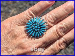 Native American Ring Ster Silver Adjustable Needlepoint Turquoise Zuni Jewelry Native American Ring Ster Silver Adjustable Needlepoint Turquoise Zuni Jewelry