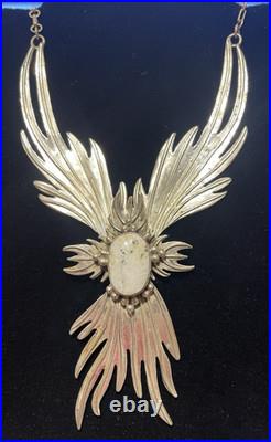 Native American Rising Phoenix Sterling Silver 925 bib Necklace