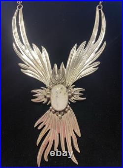 Native American Rising Phoenix Sterling Silver 925 bib Necklace