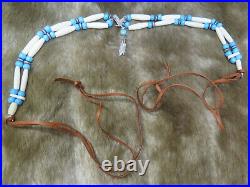 Native American SS Eagle turquoise Stone Buffalo Bone choker necklace old Glass