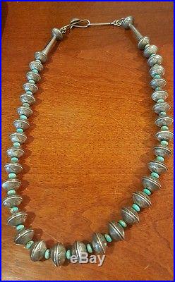 Native American STERLING SILVER Navajo Handmade Mercury Necklace with Turquoise