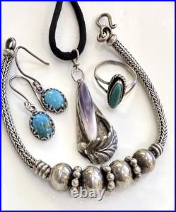 Native American SW Sterling Jewelry LotWampum TurquoiseBracelet Pendant Ring Native American SW Sterling Jewelry LotWampum TurquoiseBracelet Pendant Ring