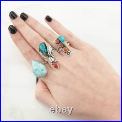 Native American Silver Ring Turquoise, Coral, MOP Inlay Sterling Size 7 Native American Silver Ring Turquoise, Coral, MOP Inlay Sterling Size 7