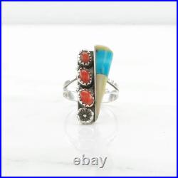 Native American Silver Ring Turquoise, Coral, MOP Inlay Sterling Size 7 Native American Silver Ring Turquoise, Coral, MOP Inlay Sterling Size 7