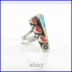 Native American Silver Ring Turquoise, Coral, MOP Inlay Sterling Size 7 Native American Silver Ring Turquoise, Coral, MOP Inlay Sterling Size 7