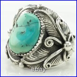 Native American Silver Ring Turquoise Leaf Sterling Blue Size 10 Native American Silver Ring Turquoise Leaf Sterling Blue Size 10