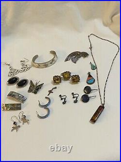 Native American, Southwestern Sterling Silver Lot/24pc Turquoise, Lapis, Onyx