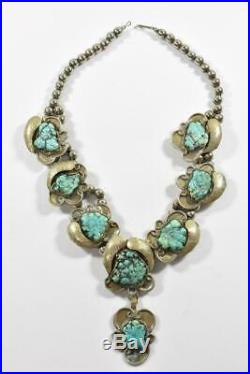 Native American Squash Blossom Necklace Silver Lg Chunks Matrixed Turquoise