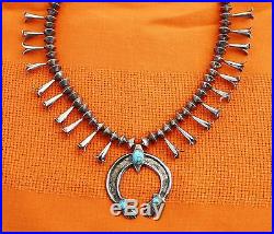 Native American Squash Blossom Necklace Sterling Silver & Turquoise
