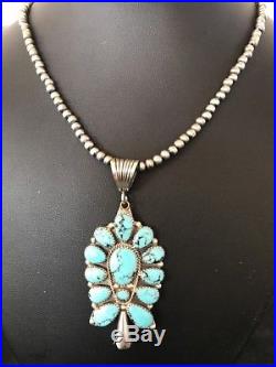 Native American Squash Blossom Sterling Silver Turquoise Necklace Naja Pendant