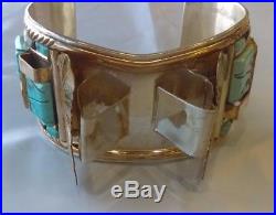 Native American Sterling SILVER RAY Turquoise Watch Cuff Zuni Navajo Estate