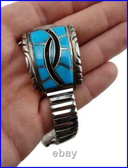 Native American Sterling Silver 925 Inlaid Turquoise Hummingbird Watch Tips