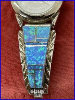 Native American Sterling Silver 925 Quartz Watch Tips Watch Opal Signed L Bear