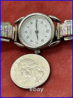 Native American Sterling Silver 925 Quartz Watch Tips Watch Opal Signed My