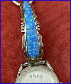 Native American Sterling Silver 925 Quartz Watch Tips Watch Opal Toggle Feather