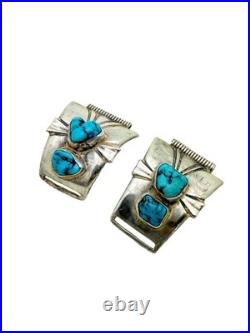 Native American Sterling Silver Chunky Blue Turquoise 18mm Watch Tips
